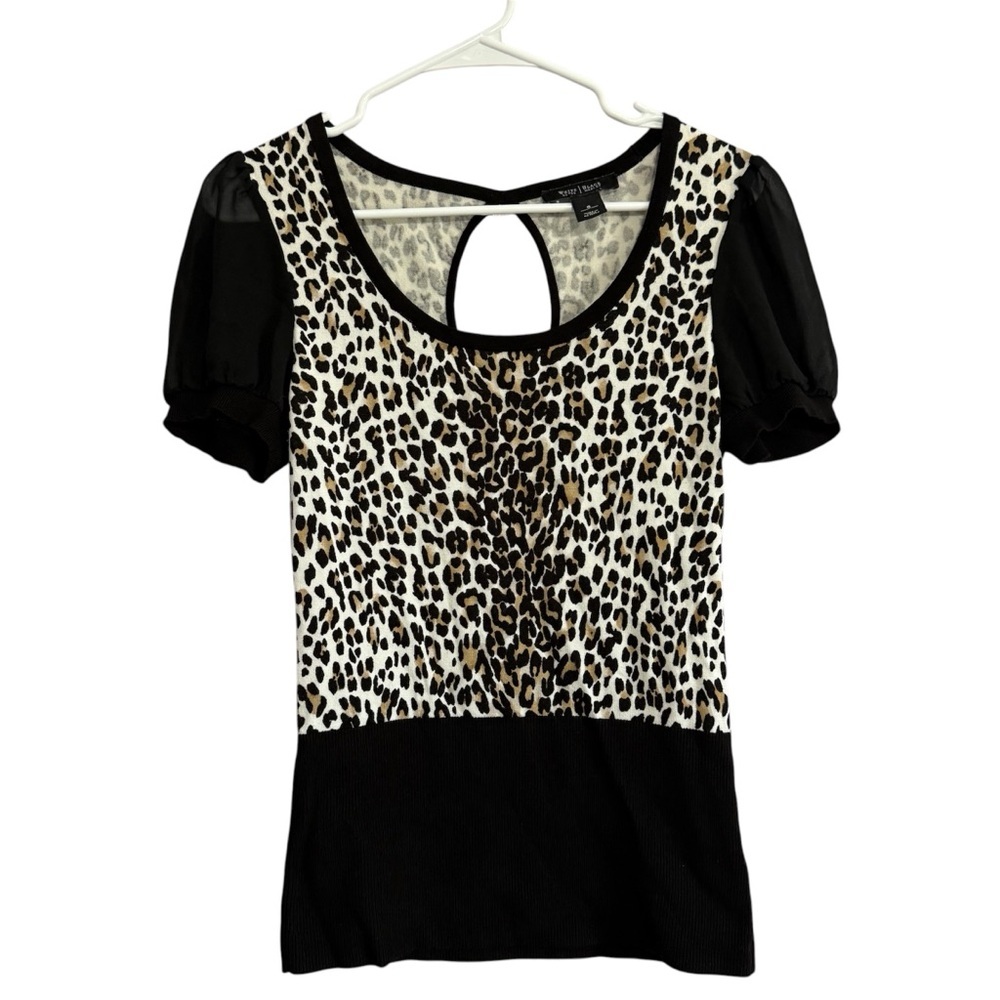 White House Black Market WHBM Cheetah Print Sheer Cap Sleeves Women’s Top Size S